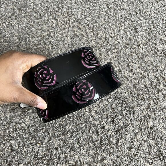 Betsy Johnson Belt Black Patent Pink Flower Cut Out Chunky Wide Waist Belt VTG M - Picture 3 of 9